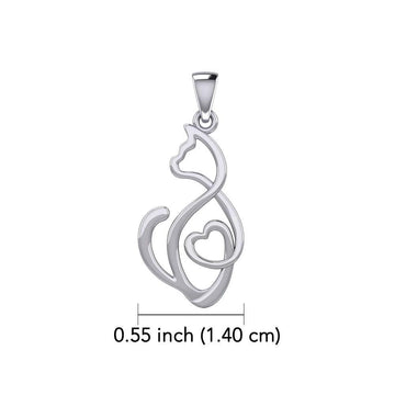 Running Cat with Heart 14K White Gold Pendant WPD5280 - Jewelry